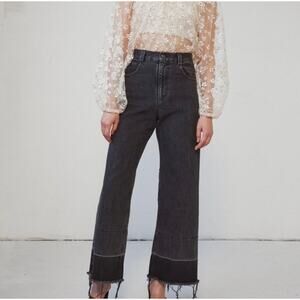 Rachel Comey Legion Wide Leg Faded Black Jeans Frayed Hem Size 0